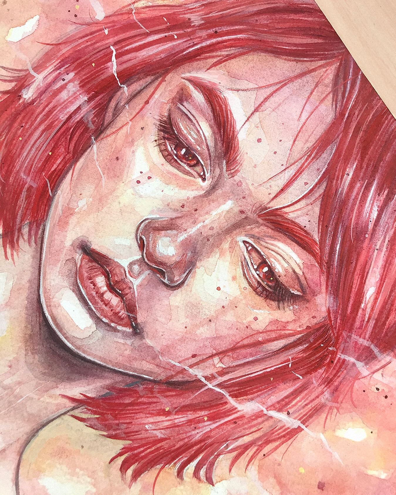 Forgot to include a close up shot... oopsie daisy 😣 Details of &lsquo;Ruby&rsquo;, small watercolor and gouache painting. Prints available in my shop in multiple sizes, link in bio ✨