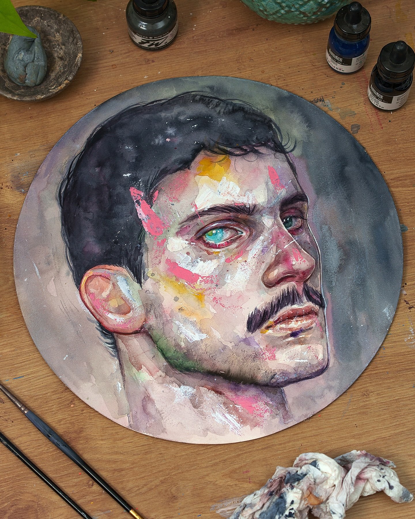 Only the Witness Remains, 2025
watercolor and acrylic on paper, 32 x 32cm
&pound;800 incl. shipping (DM for info and purchase)
