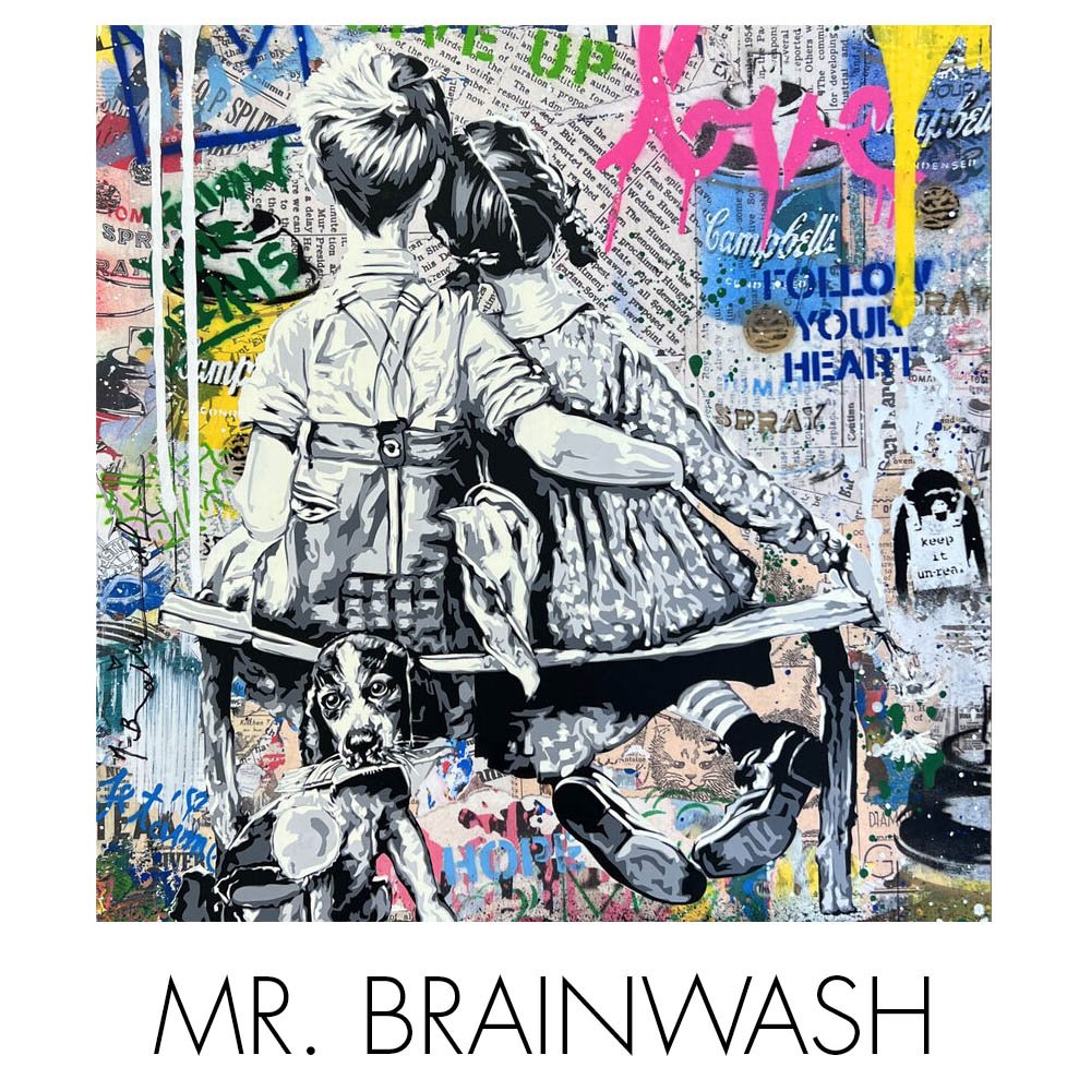 Mr Brainwash NextStreet Gallery French Artist LA based cousin of invader and friend of banksy unique street artist  using pop colors Love is the answer einstein art 