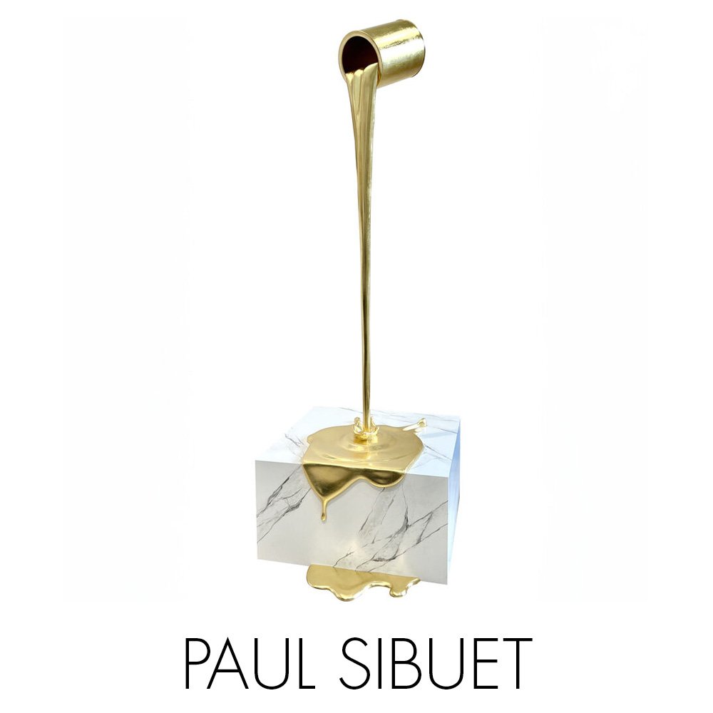 Paul Sibuet NexStreet Gallery French sculptor dripping paint bucket in colorful aluminum unique pieces