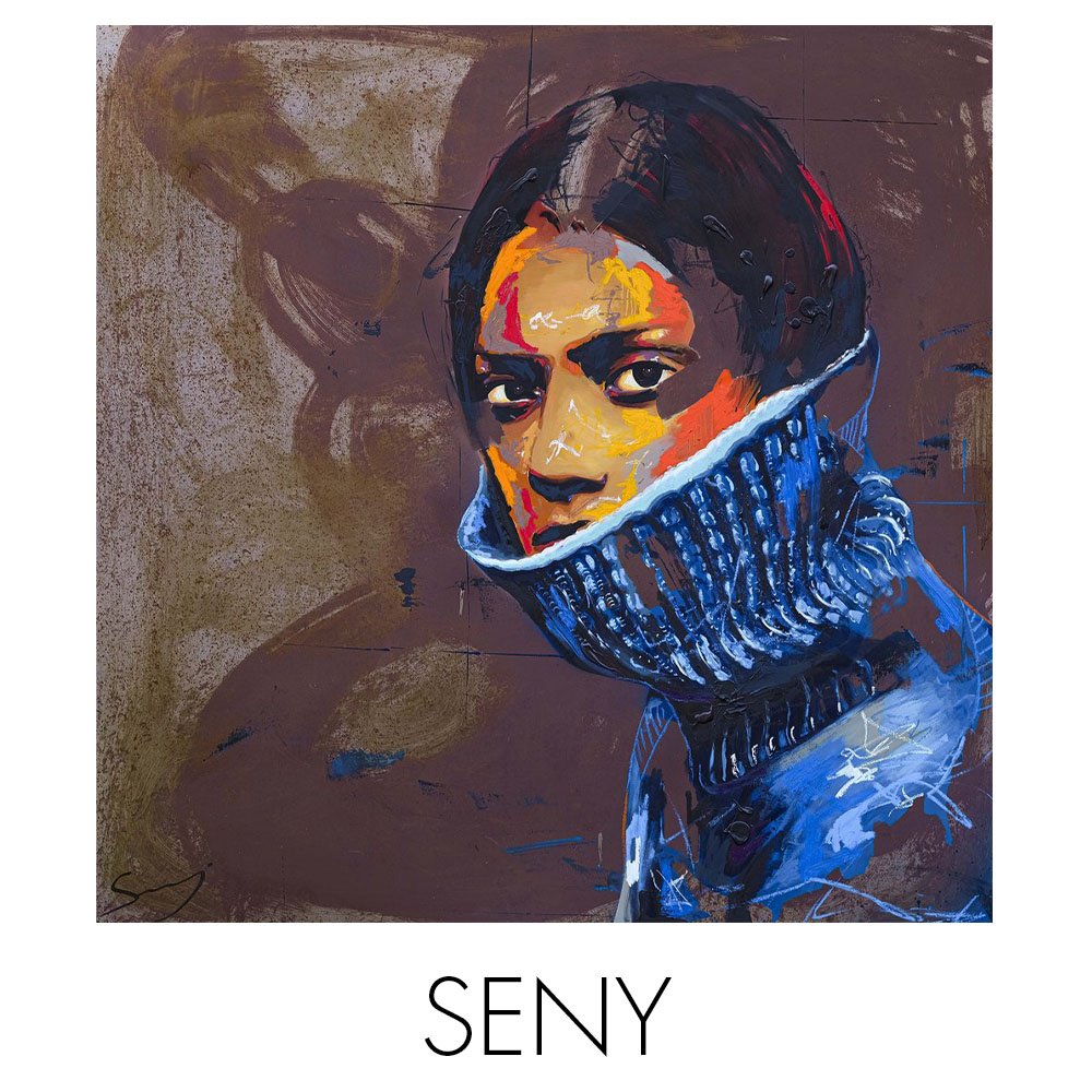 Seny NextStreet Gallery French young artist colorful portrait on rusty metal