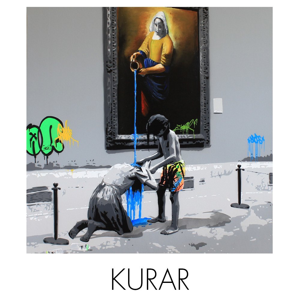 Kurar NextStreet Gallery Street artist black and white with popping colors 