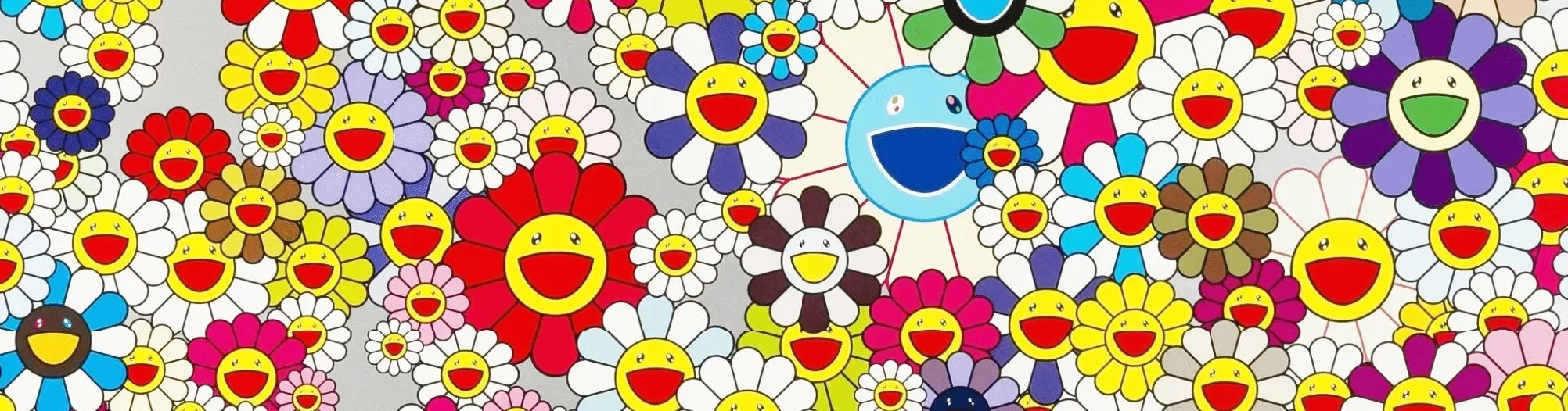 Takashi Murakami artwork featuring colorful smiling flowers