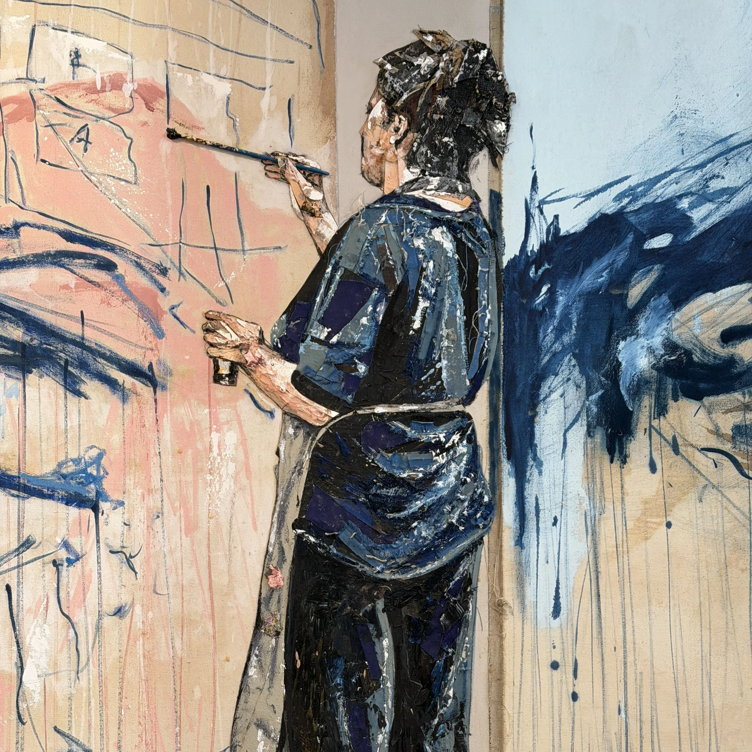 Detail of Sébastien Bayet, Atelier de Tracey Emin, 2026, figure in the studio