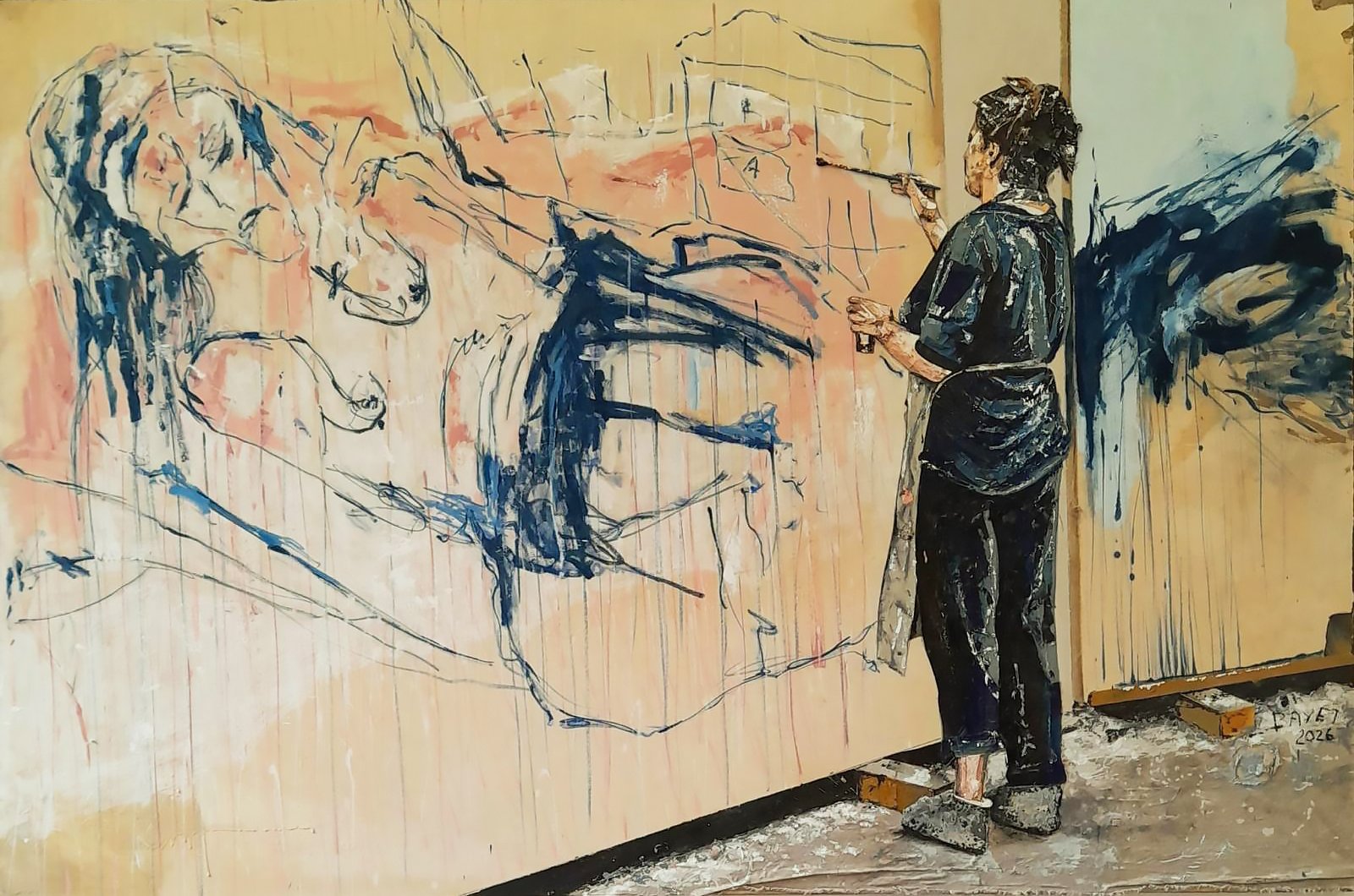 Sebastien Bayet_Atelier de Tracey Emin_NextStreet Gallery_Huile, tissues, collages sur toile_130 x 195 cm_2026.jpg