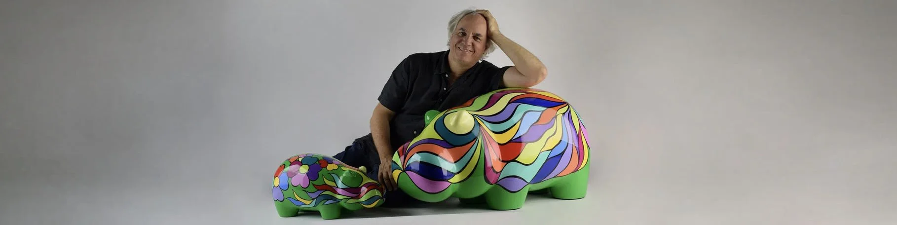 Arnaud Nazare-Aga with his colorful Pop Art-inspired sculptures