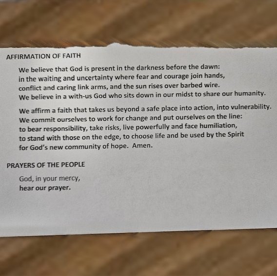Affirmation of Faith Read at MICAH Meeting
