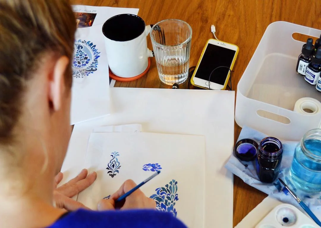 Mirren paints her beautiful designs by hand at the PLATF9RM kitchen table