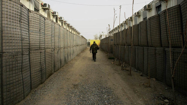 In Afghanistan, "HESCO Barriers" line corridors protected by sand barriers thick enough to withstand the impact of a car bomb. Source: NPR.