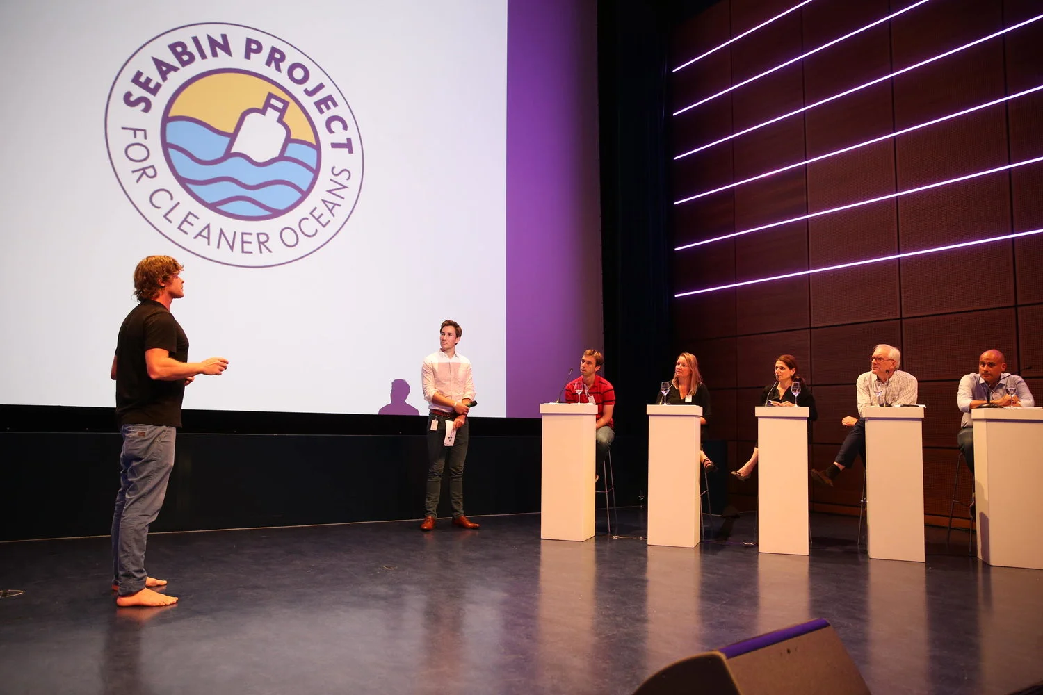 Pete (Seabin Project) answering the questions of the judges
