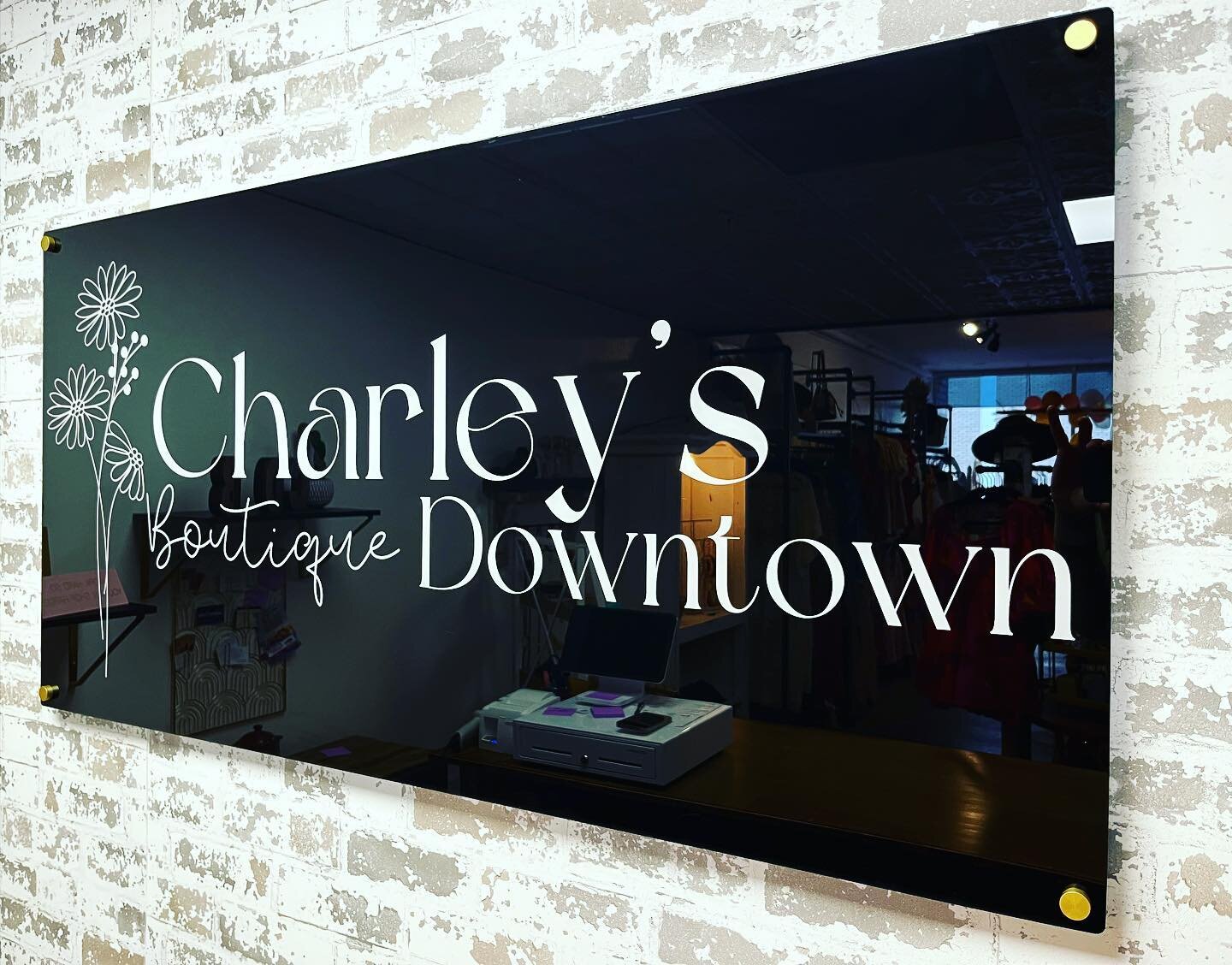 Super clean black acrylic back print for our new neighbors @charleysdowntownboutique #print #design #creative