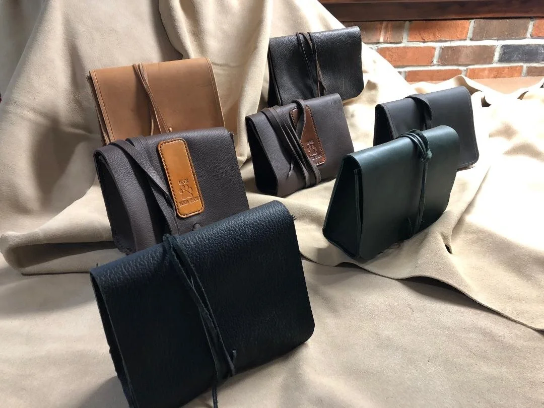 Leather Gusseted Gadget pouch with Tiestrap