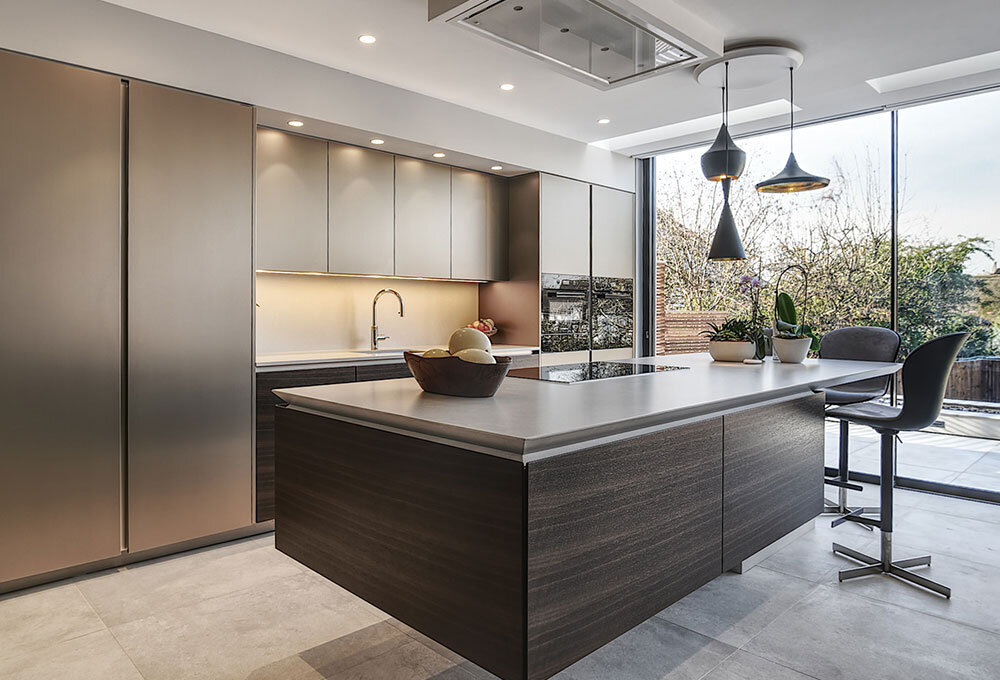 dark wood brown modern family kitchen