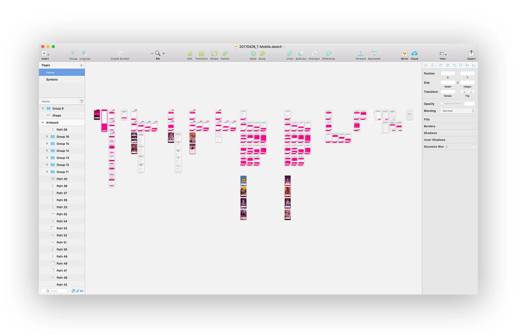 Sketch file in which I designed the entire flow with all the different options