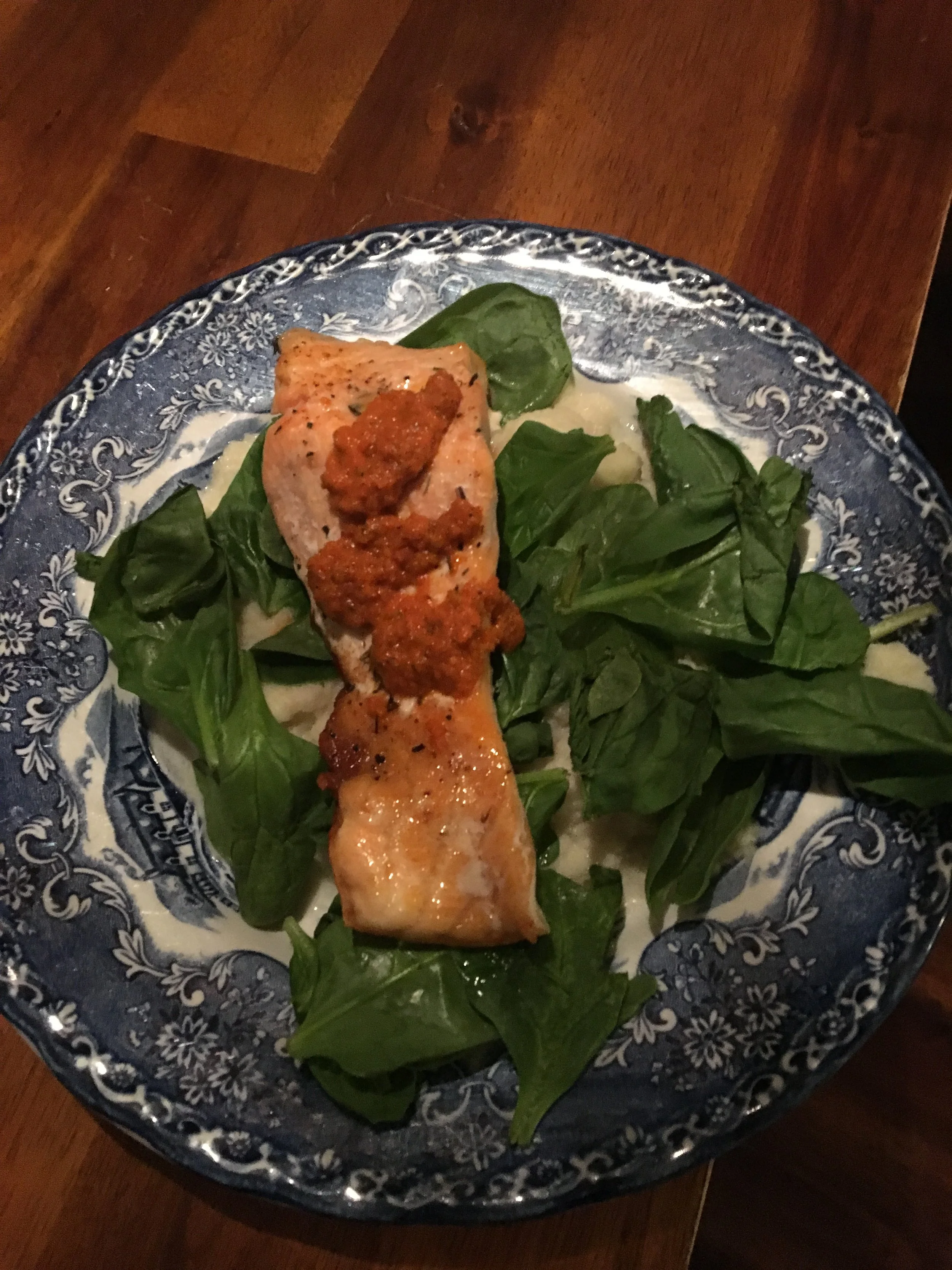 Little wilted spinach and homemade red pepper sauce? Come on.
