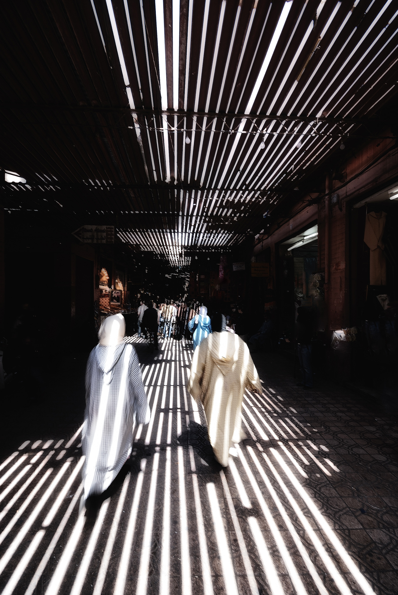 The Souk Light streams through the roof of the souk in Marrakech