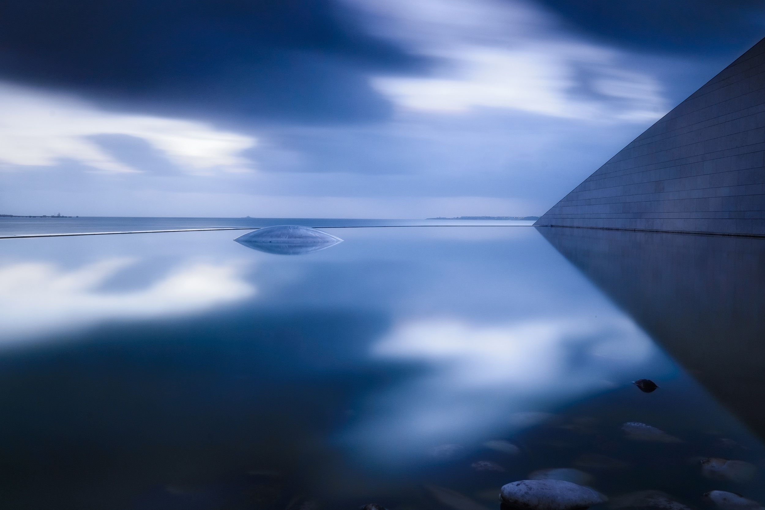 Champalimaud I used a neutral density filter to capture this long exposure at Fundação Champalimaud, Lisbon during the blue hour after sunset.
