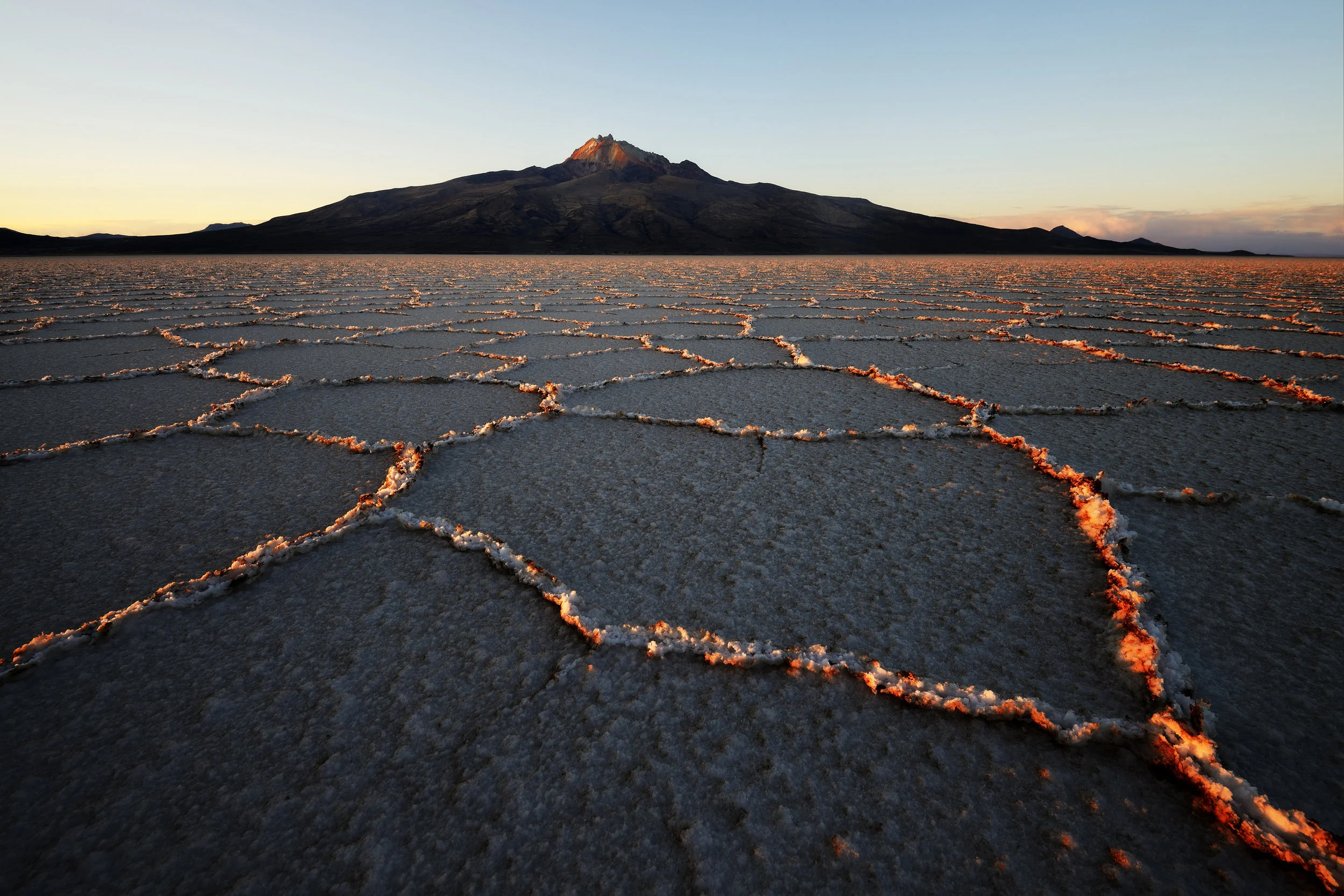 Uyuni Light The last light of day picks out the raised lines of salt on Salar de Uyuni, Bolivia