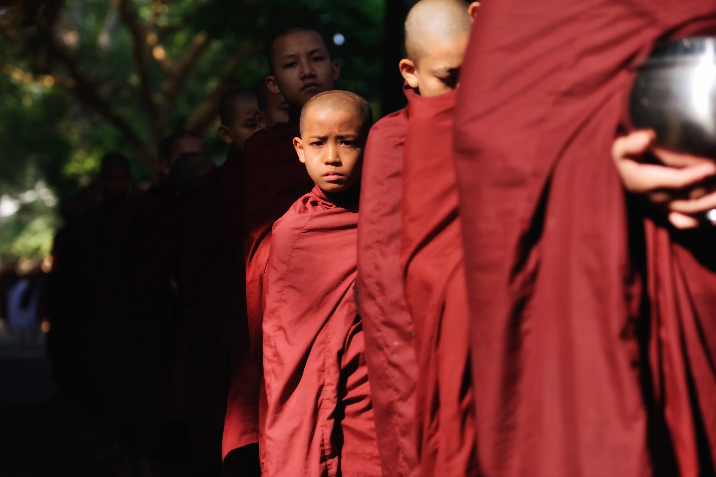 Mahagandayon Monks Long lines of monks line up outside the dining hall in Mahagandayon Monastery, Amarapura