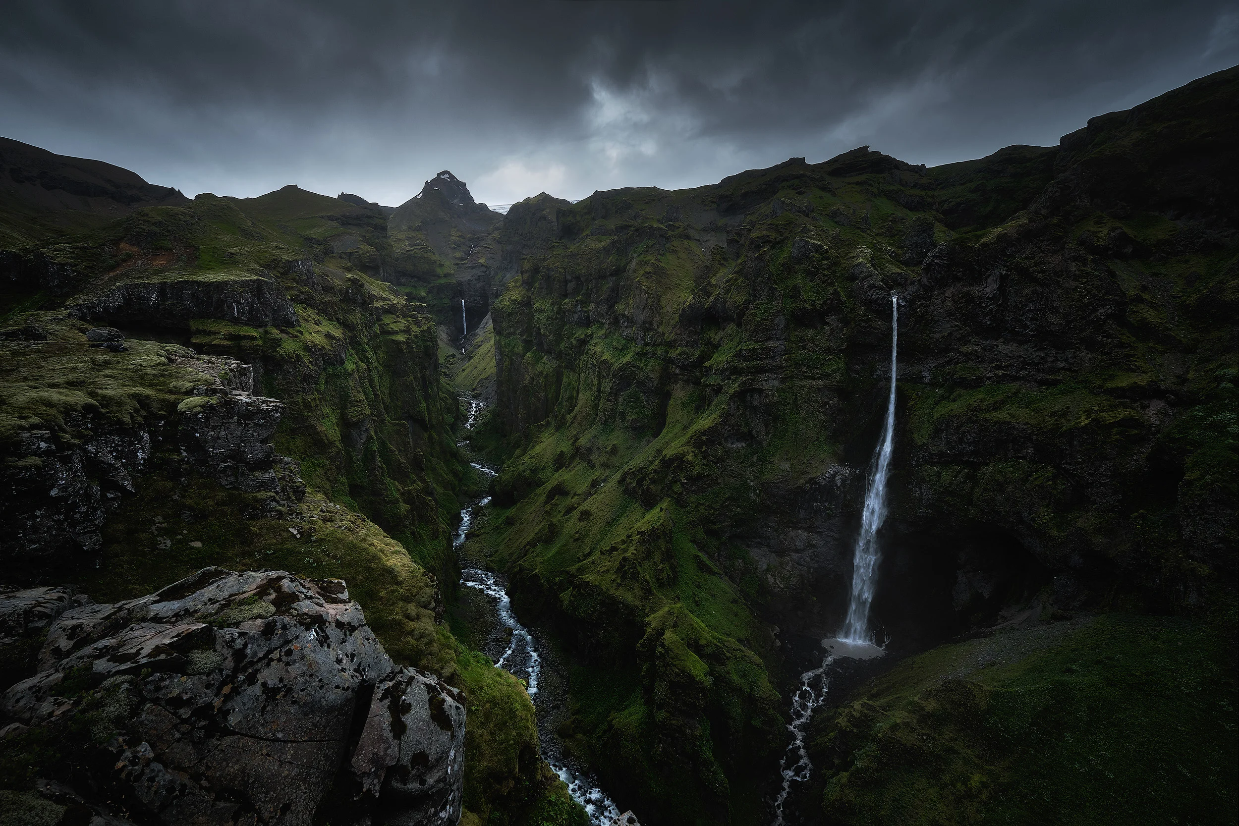 The Hidden Valley These waterfalls run off the glaciers that dominate Iceland centre and south creating landscapes that feel as though you’ve travelled back in time millions of years. On my last Iceland workshop we made an effort to get out to some less well known locations that we hadn’t visited before and discovered this incredible scene.