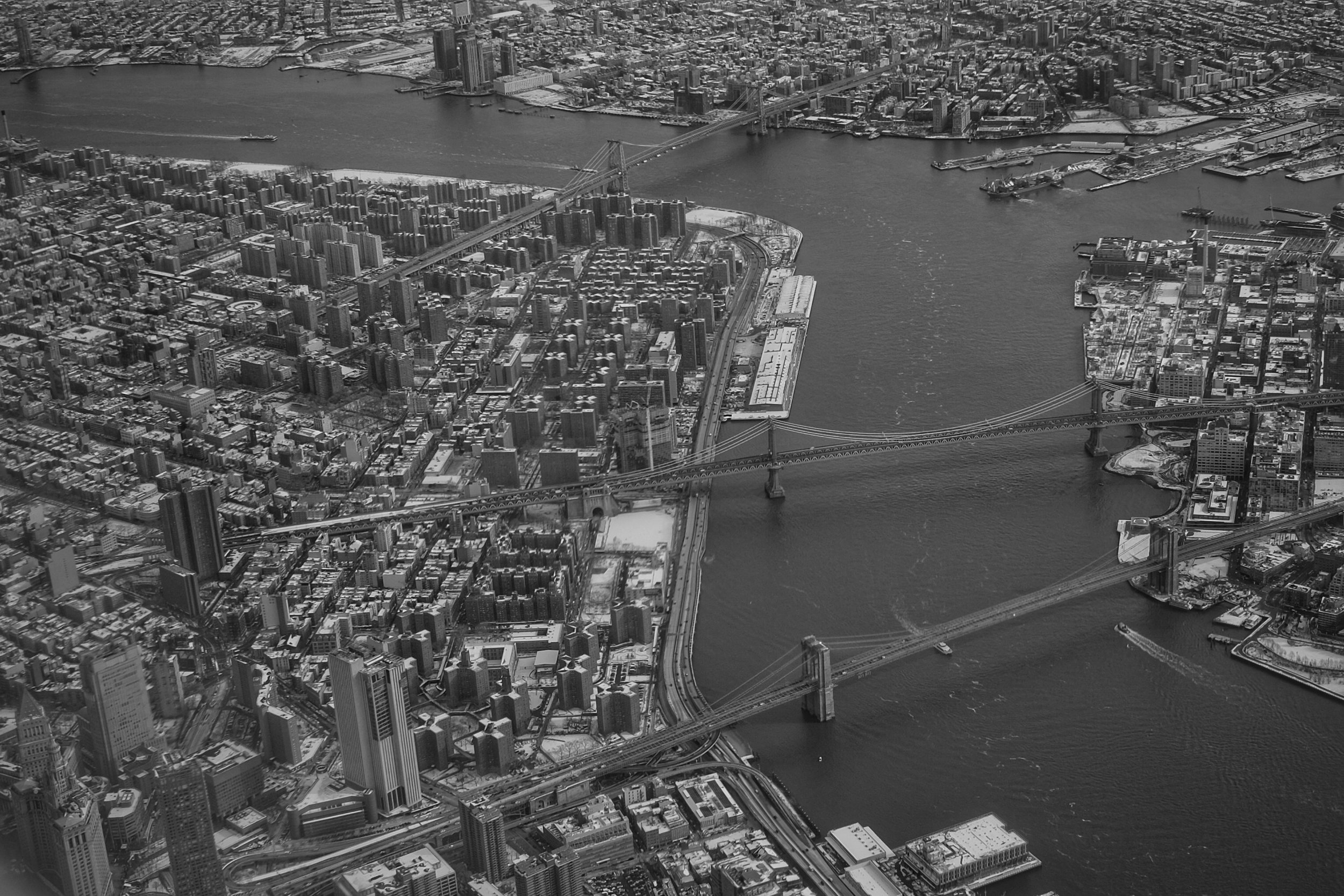 Williamsburg Bridge, Manhattan Bridge. Brooklyn Bridge. East River. New York City. 2016