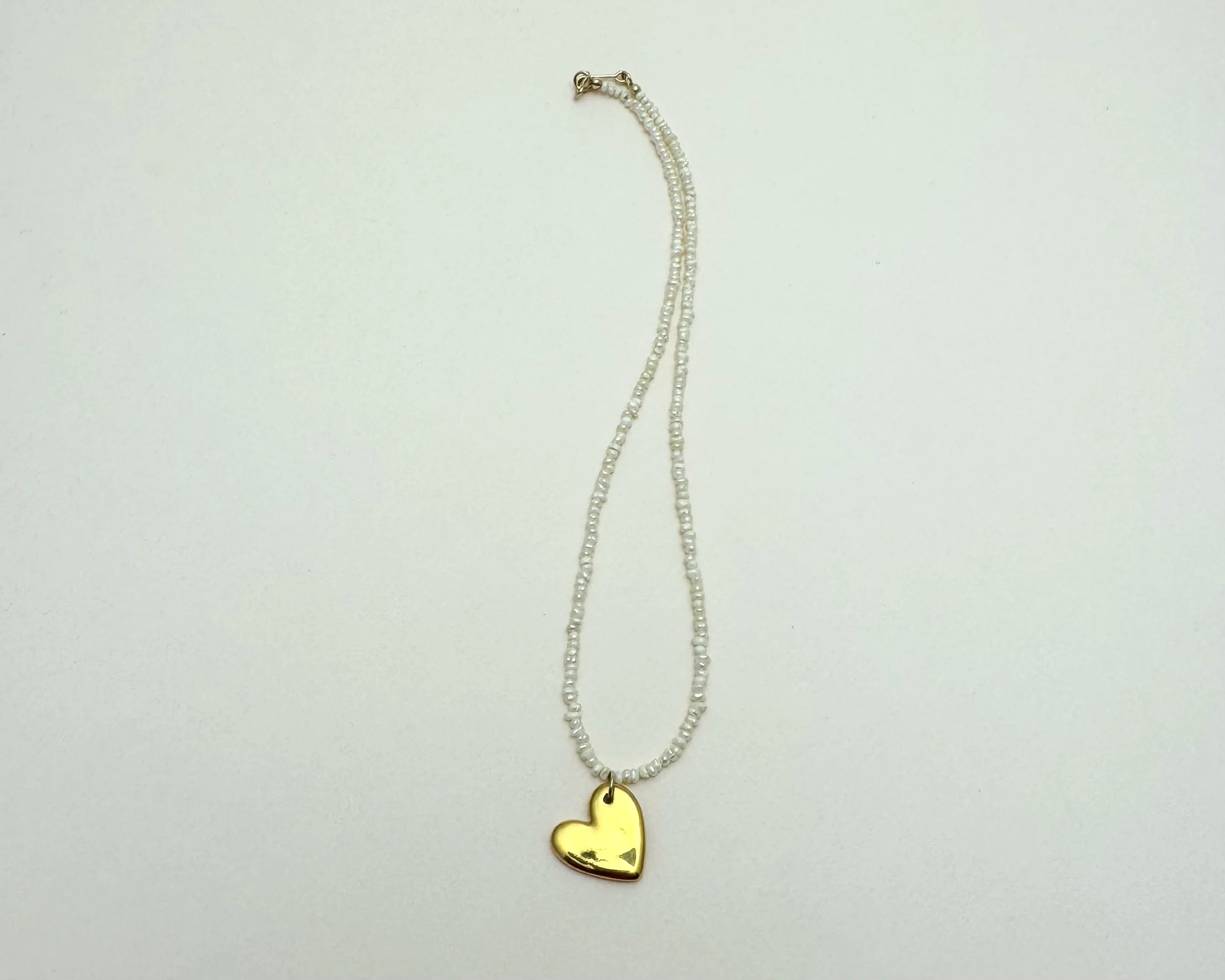 Long Golden Heart Charm Necklace with Smoky Quartz