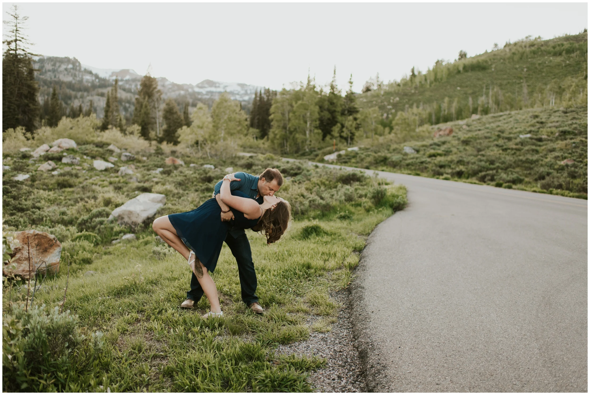 couple dipping photo Tony grove campground engagement photos