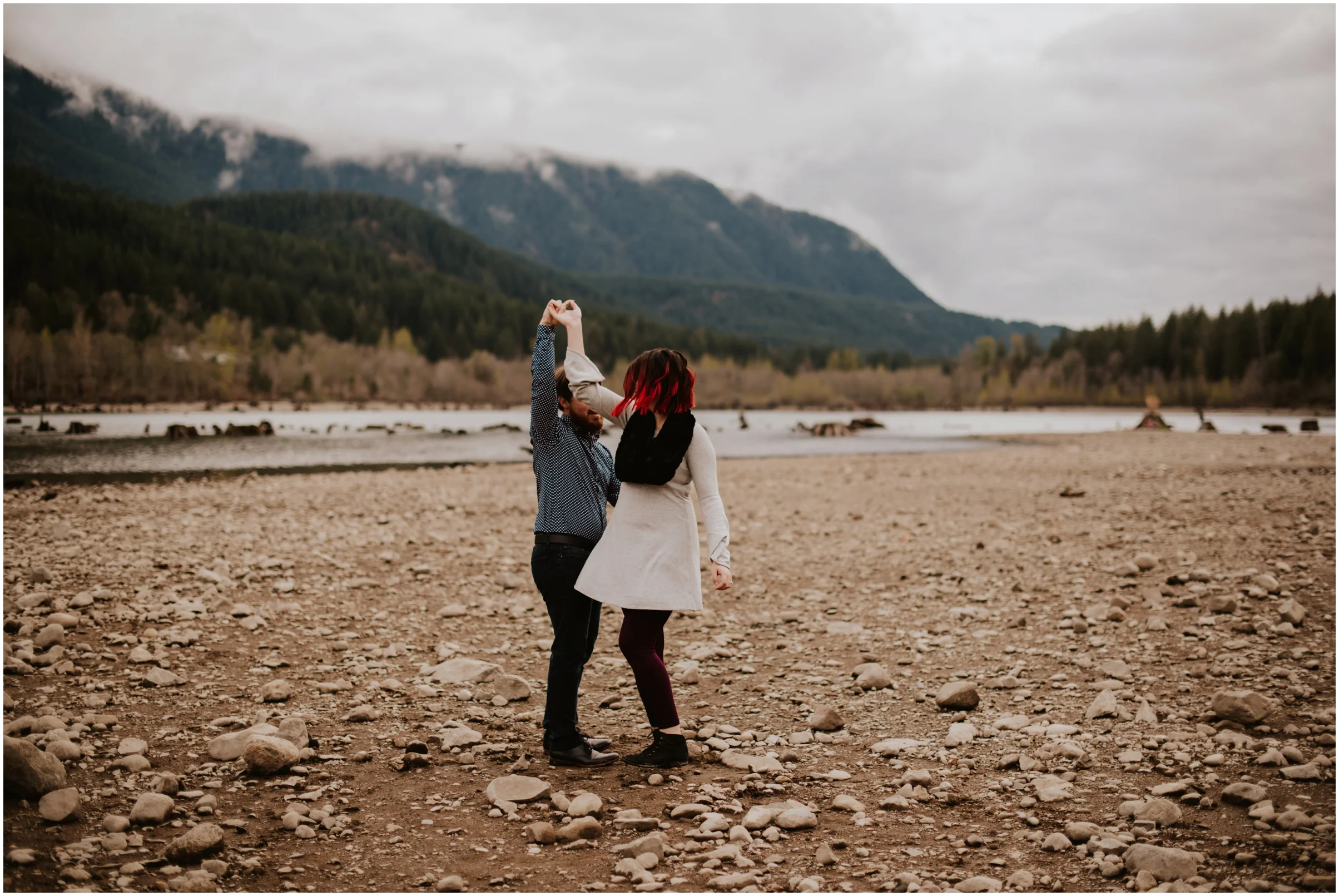 Couple dancing at Rattlesnake Lake, WA | Seattle Wedding Photographer www.riversandroadsphotography.com