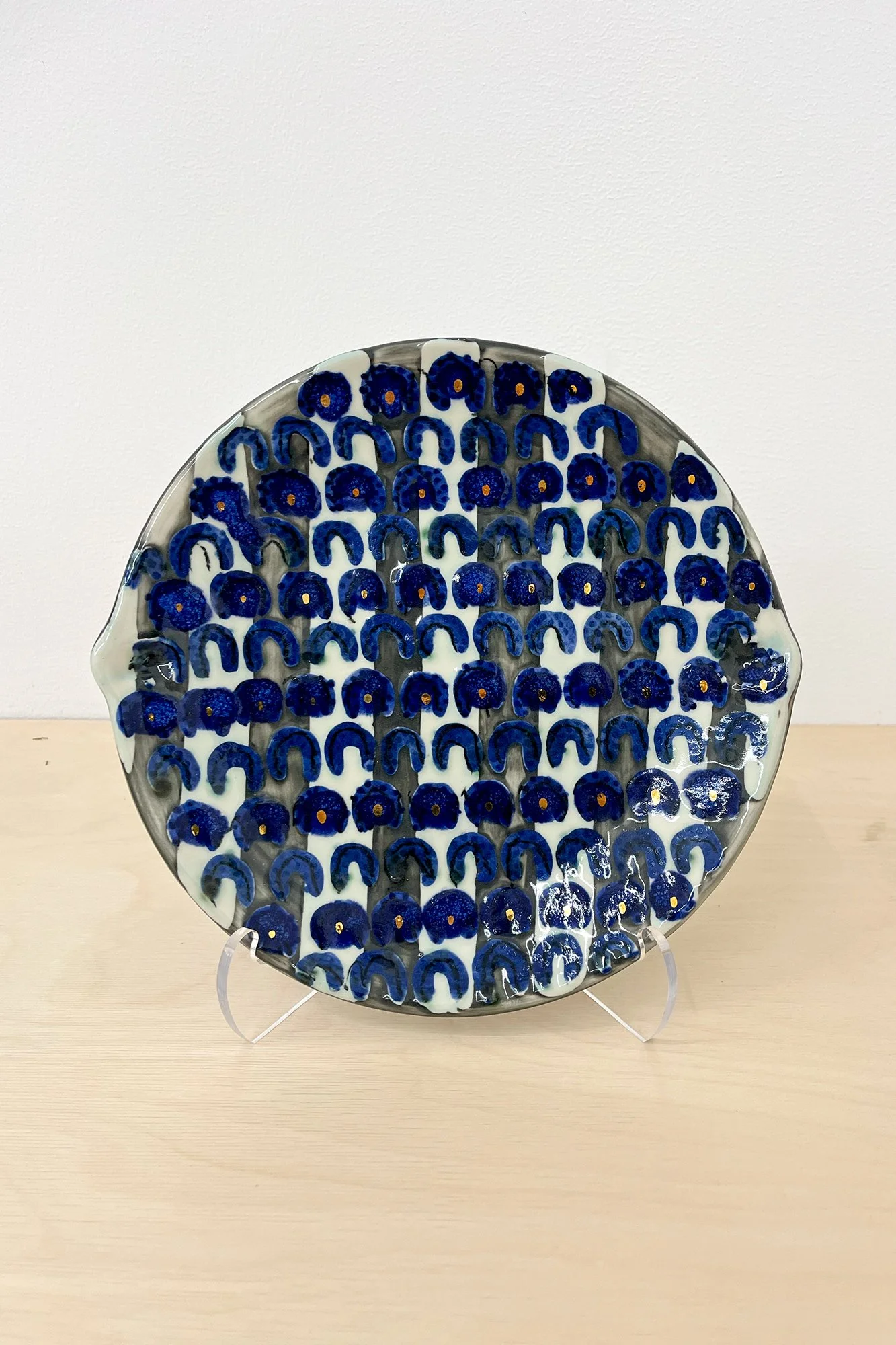 Mark Vander Heide — Blue and Grey Platter with gold dots (striped)