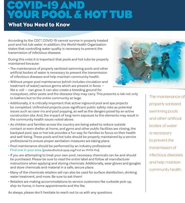 PoolPro has safeguards in place to ensure the health and well-being of our most valuable assets, our crew and our customers. The health of pools and spas has never been more crucial then with our current events right now. We will continue to meet our