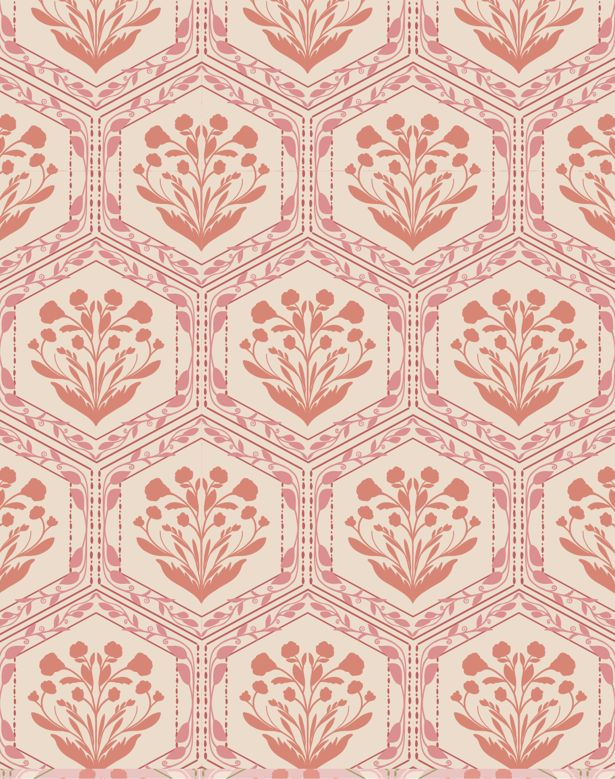 Floral Hexagon Cream Orange PinkFlora .png
