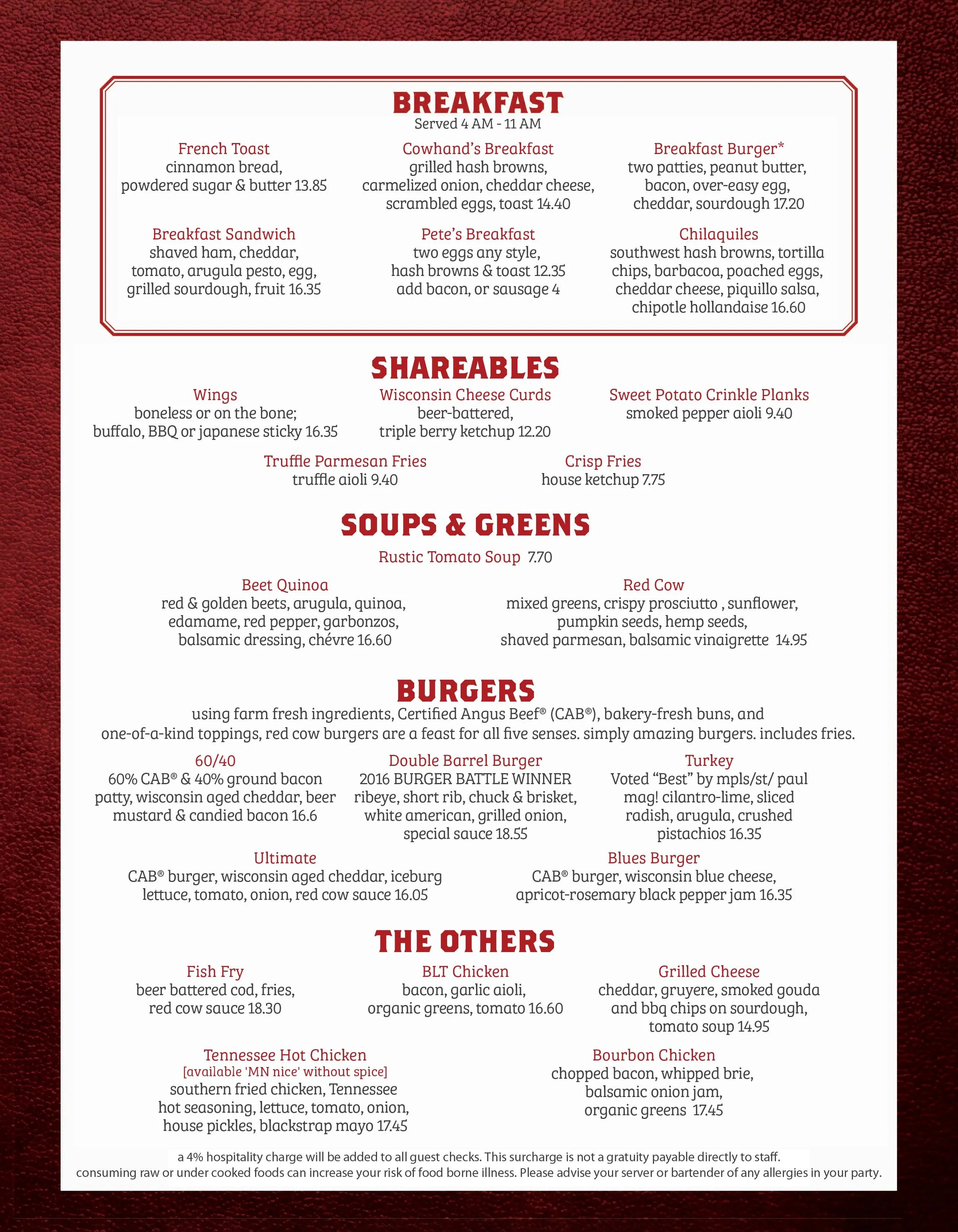 Red Cow Menu — Midfield Concession Enterprise Inc.