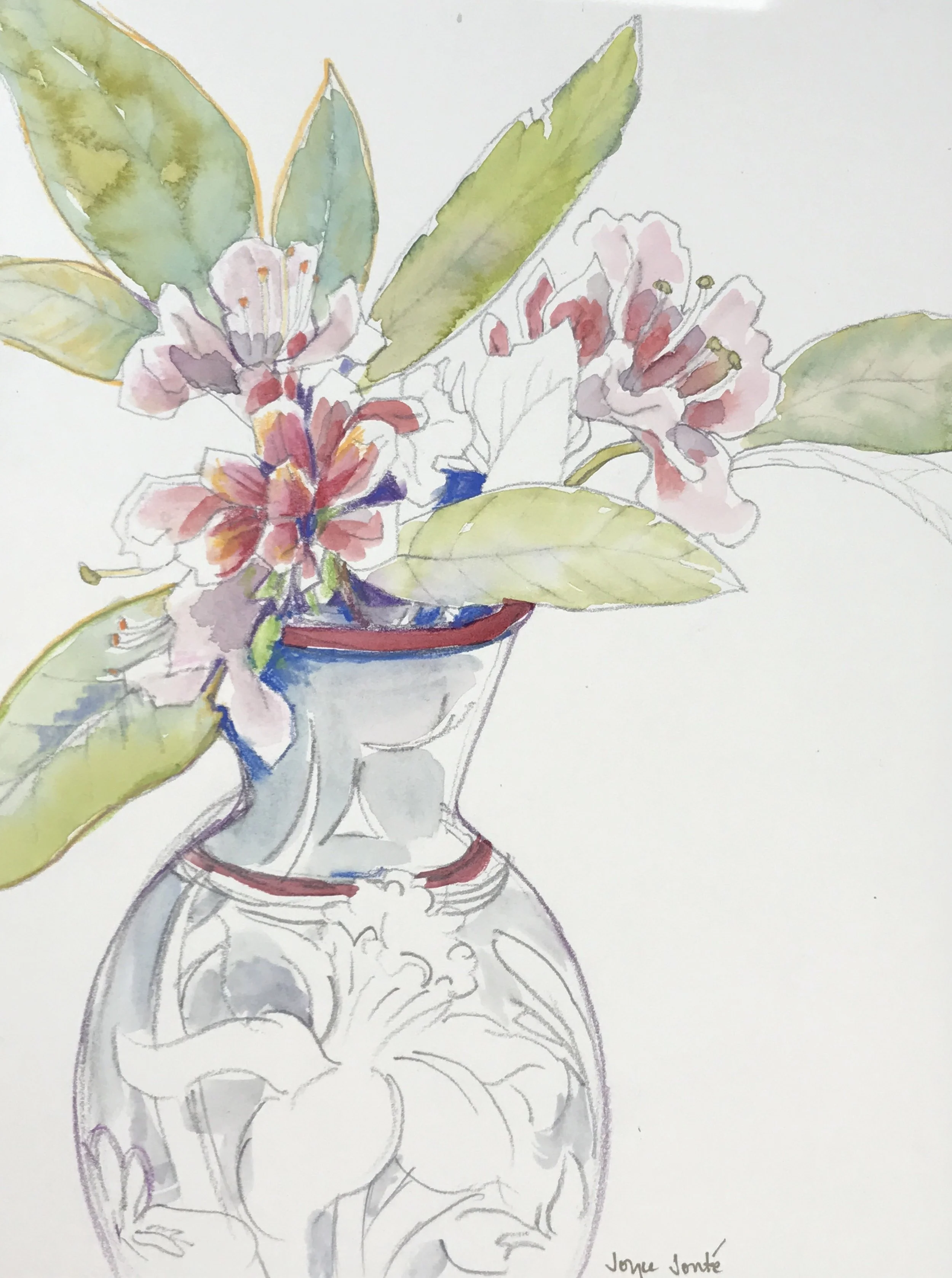 Rhododendrons in Daffodil Vase.JPG