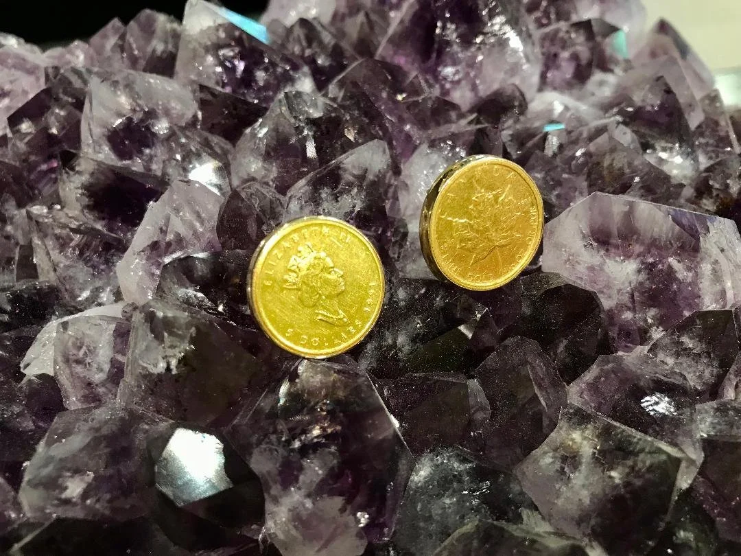 Estate Canadian Gold Maple Leaf Coin Earrings