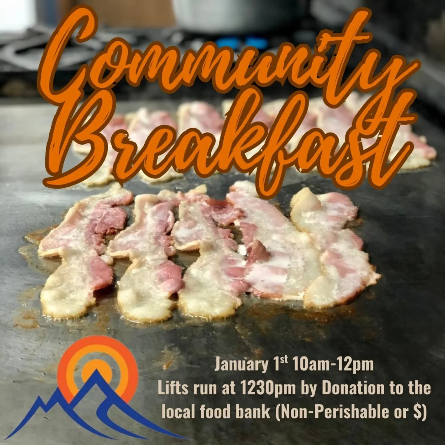 Mark your calendars: Start the New Year off right with a Community breaky @ the Ridge on New Year's Day! 10am-12am. Lifts run 1230-330 by Donation to the FSJ Food Bank (cash or non-perishable food items). 

No discount on rentals.
