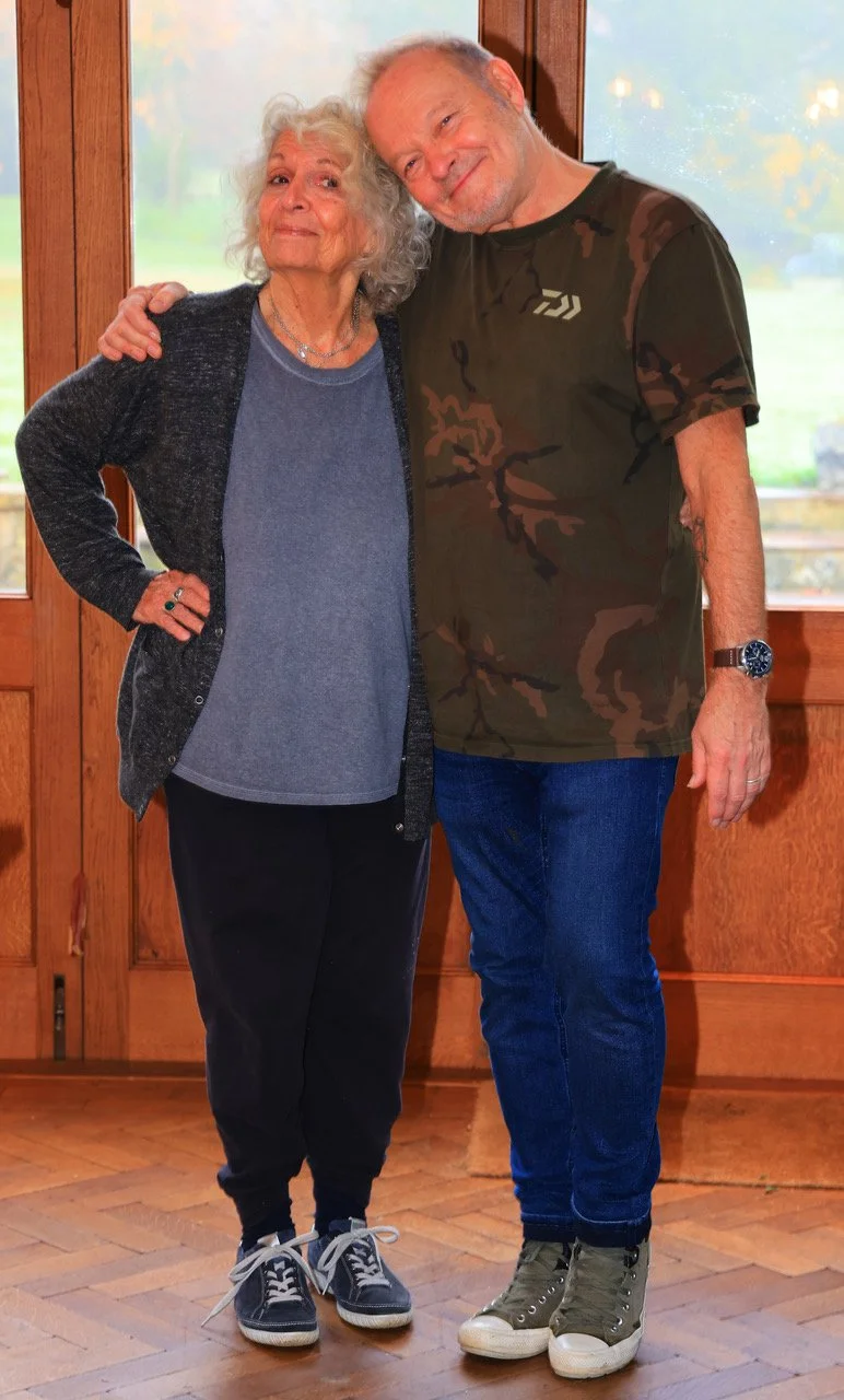 Norma Jean Schwartz with Nick Van Eede, lead singer of Cutting Crew, photographed at Curtis Schwartz Studio in Sussex after recording sessions for the band’s new album in 2026.