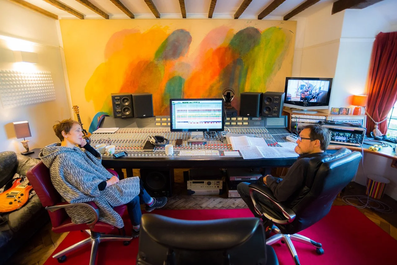 Stacey Kent and Jim Tomlinson listening back in the control room at Curtis Schwartz Studio.