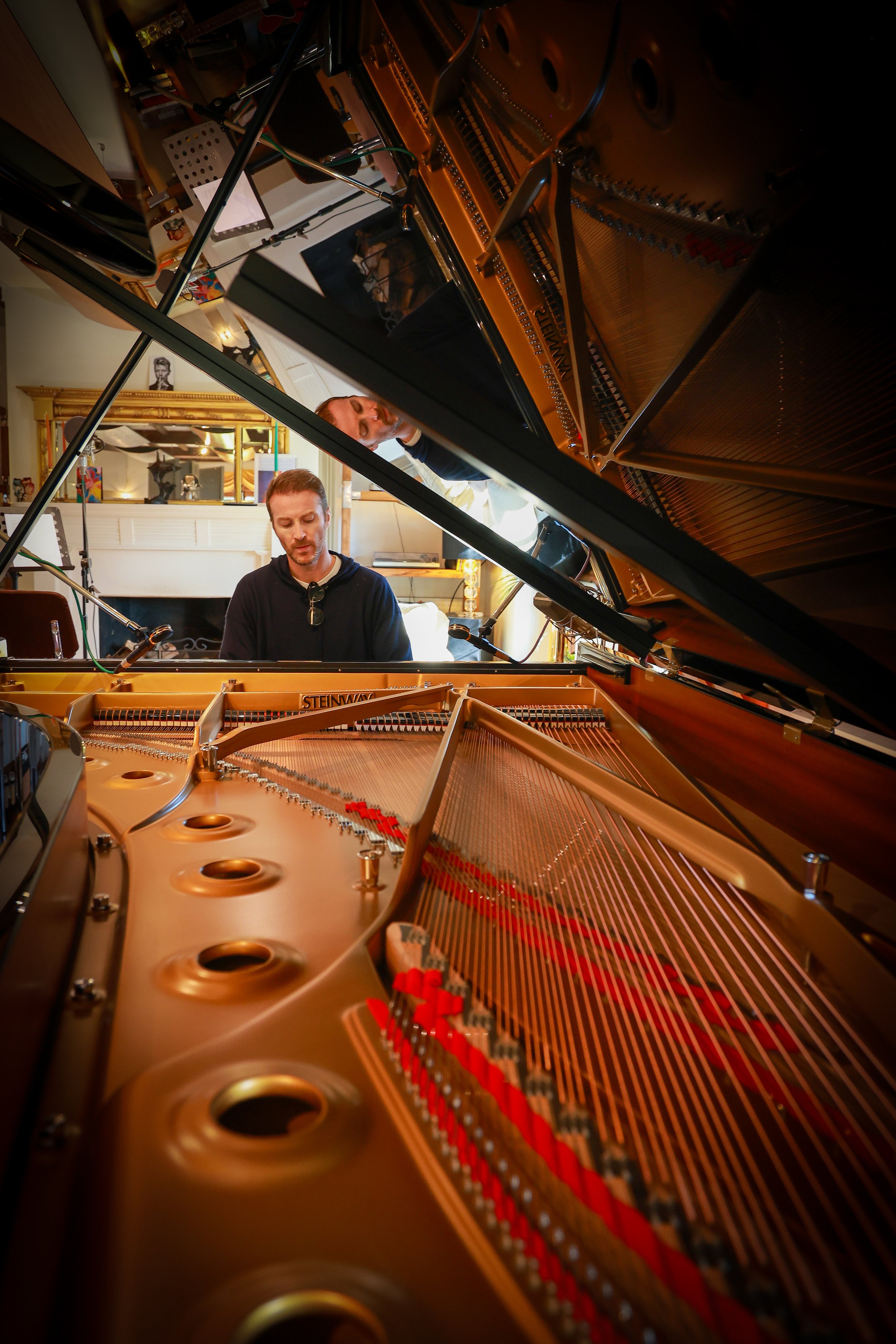 Pianist recording on a 9ft Hamburg Steinway Model D Spirio | r at Curtis Schwartz Studio near London.