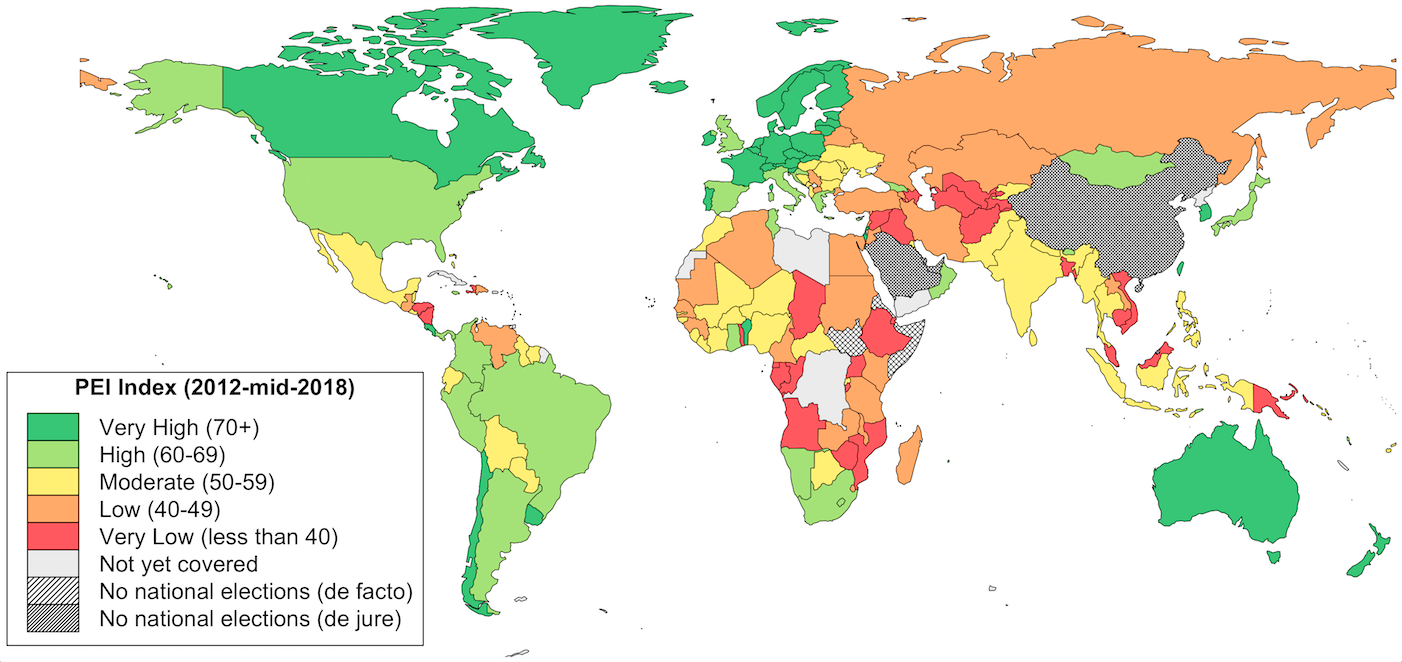 Electoral integrity worldwide, 2012 to mid-2018