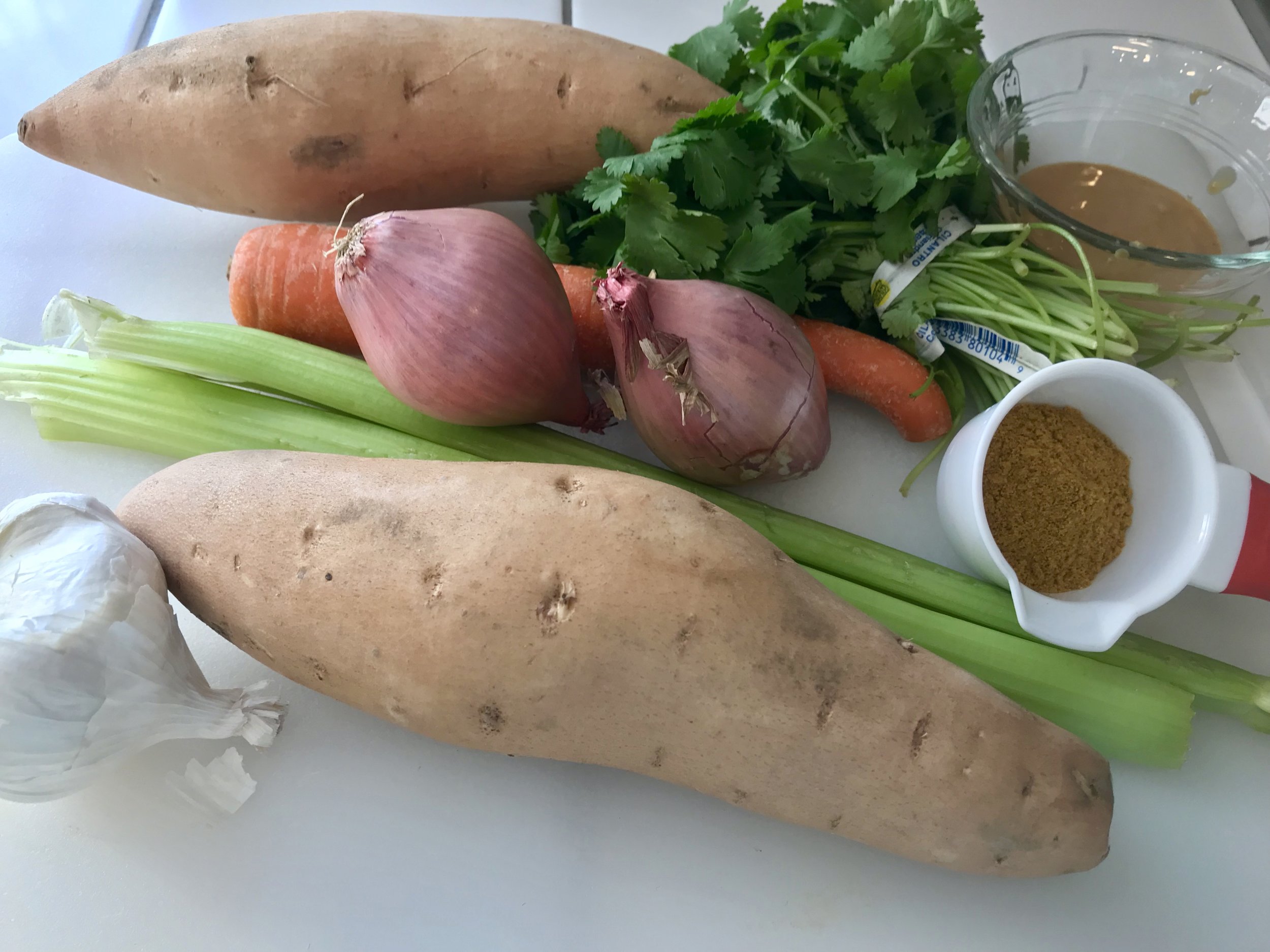 Above: Ingredients for Sweet Potato Soup with Cashew Coconut Cream