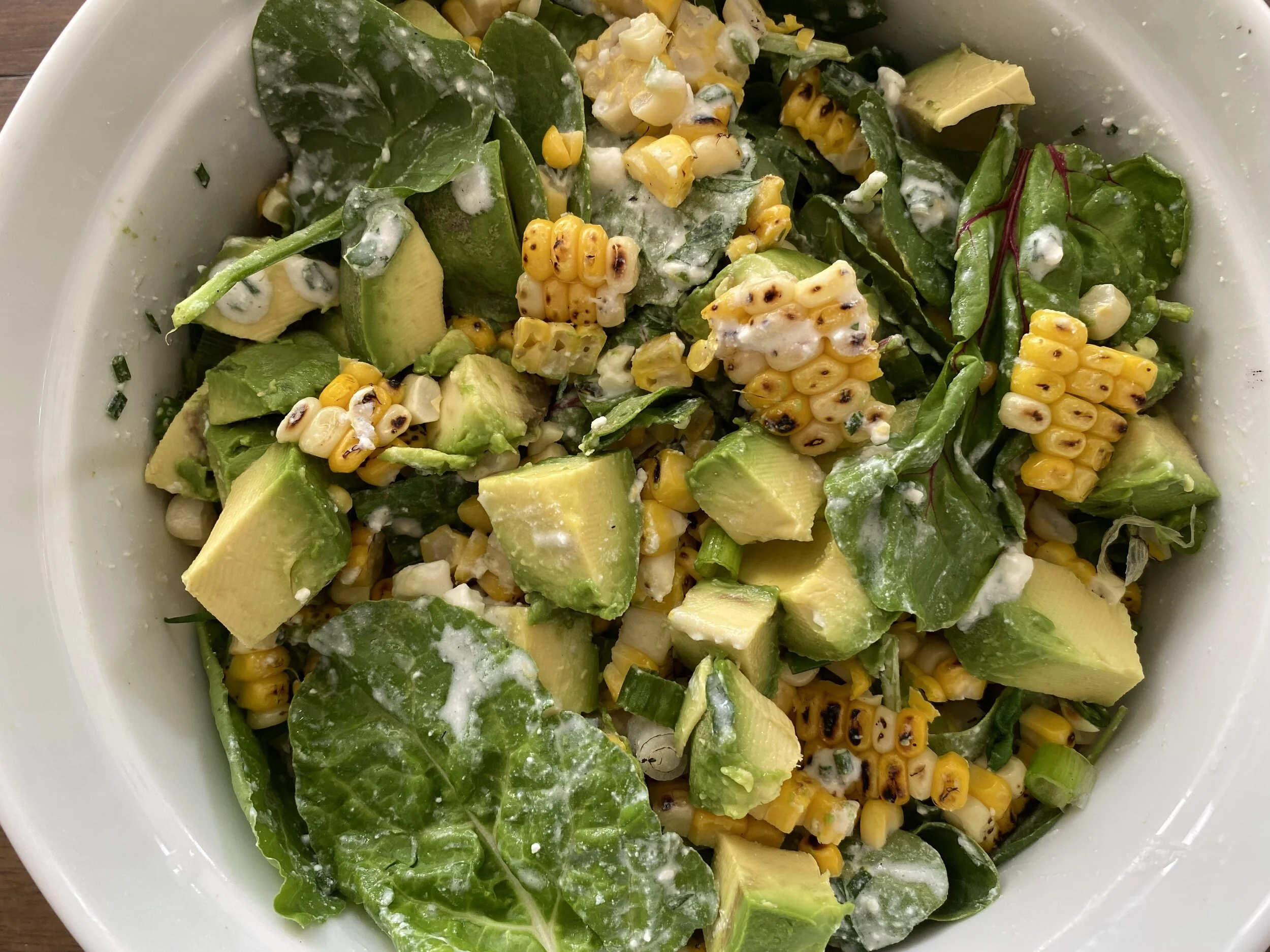 Grilled Corn and Avocado Salad with Feta Dressing
