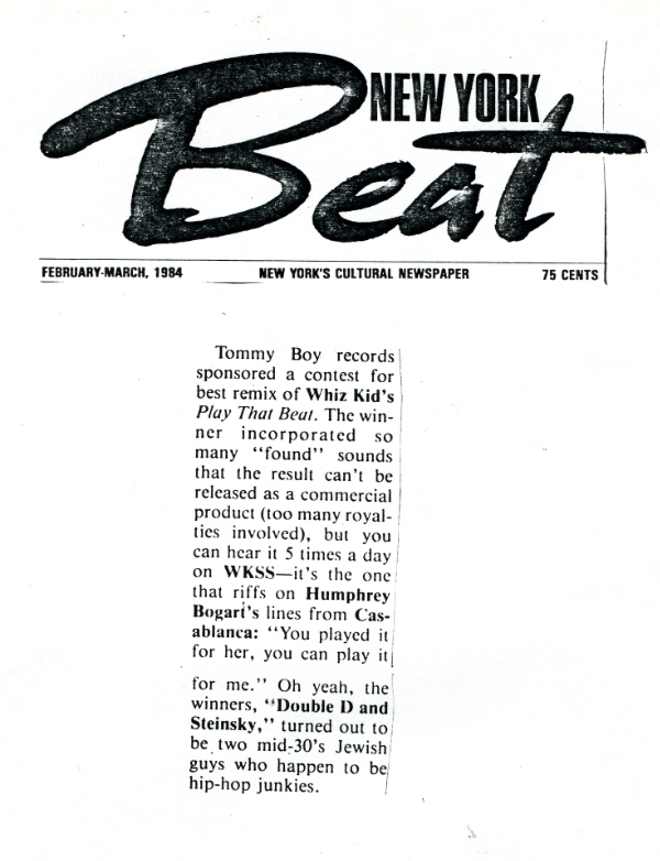 Double Dee and Steinski in New York Beat magazine 1984