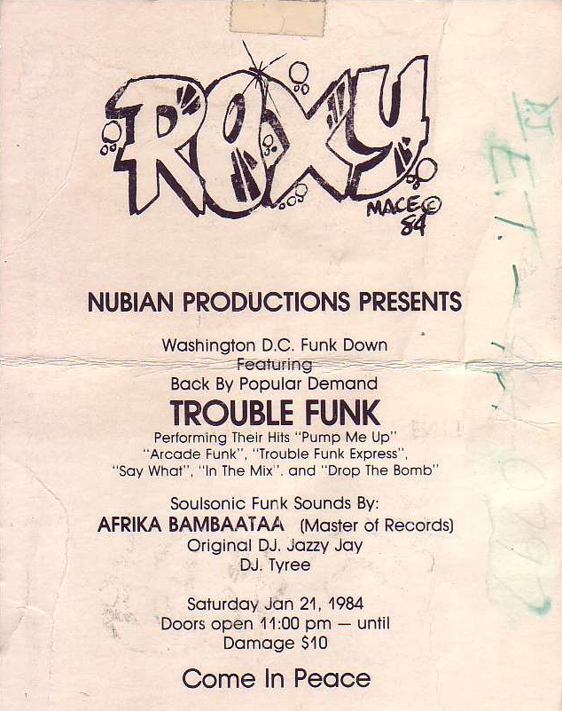 Trouble Funk at The Roxy - handbill 1984