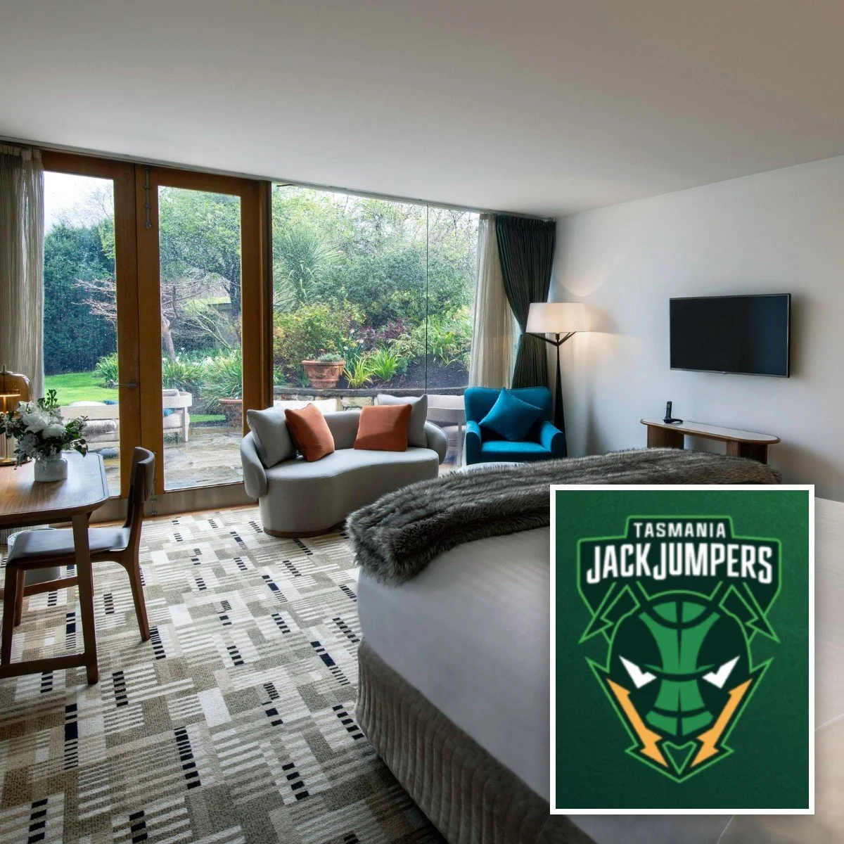 aIslington Garden Room with the Tasmania JackJumpers logo - Stay & Play package