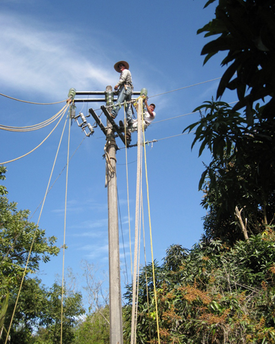 CFE Experts Hanging High Tension Cable: They Don’t Leave this Job to the Contractors.