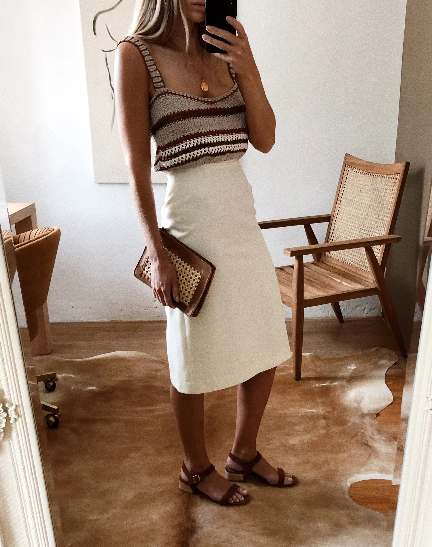Vintage - Lined Cotton Pencil Skirt - Ivory