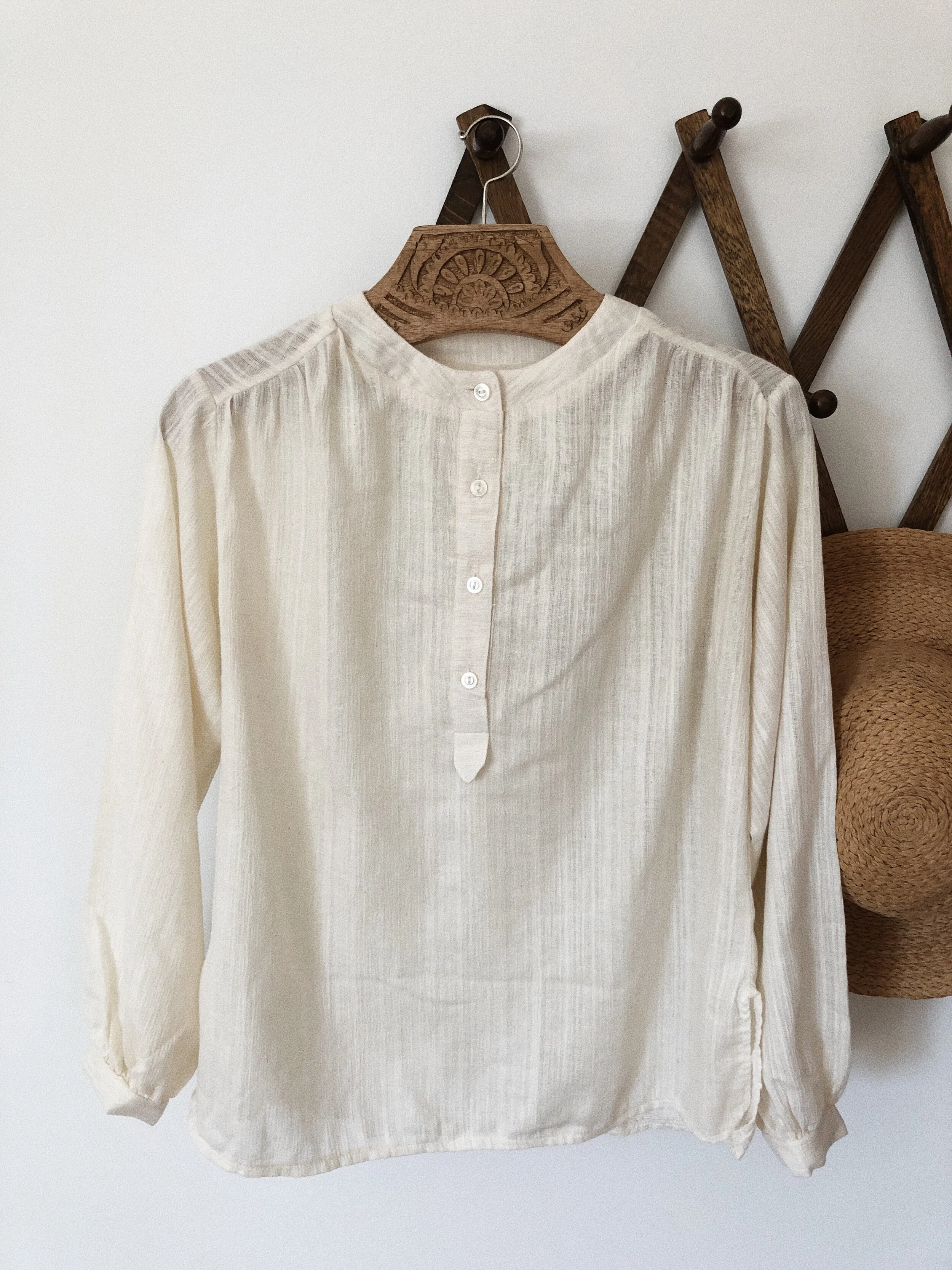 Vintage - Henley Sheer Cotton Blouse - Ivory
