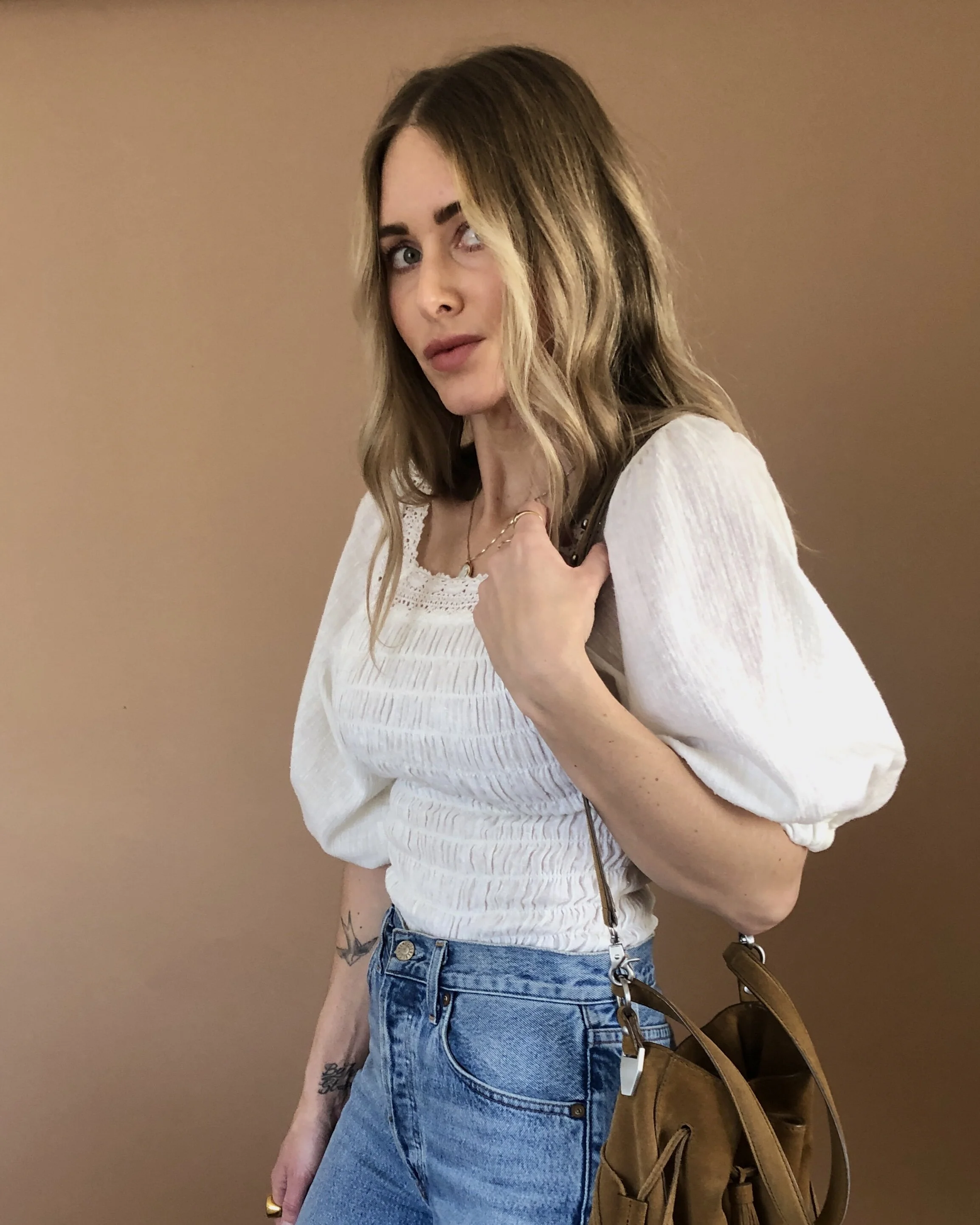 Vintage - Puff Sleeve Smocked Blouse