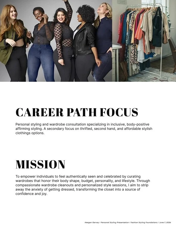 Establishing my mission, vision and path foward as a stylist was easy. All bodies are worthy of having clothing made for them, no matter the size. A bigger body is not less worthy of style and feeling seen.

#FIT #mission&amp;vision #style #personals