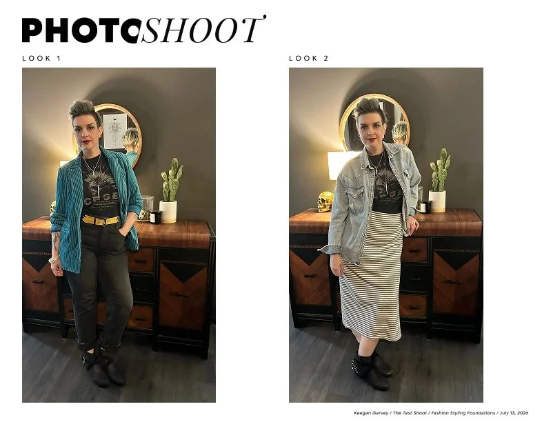 PART 2: The photoshoot! This is my hawt sister, Adriane. I shopped for new pieces, paired them with some of her existin pieces - pulling together the looks, I did her hair, she did her makeup. She sure was a sport letting me dress and style her. Such